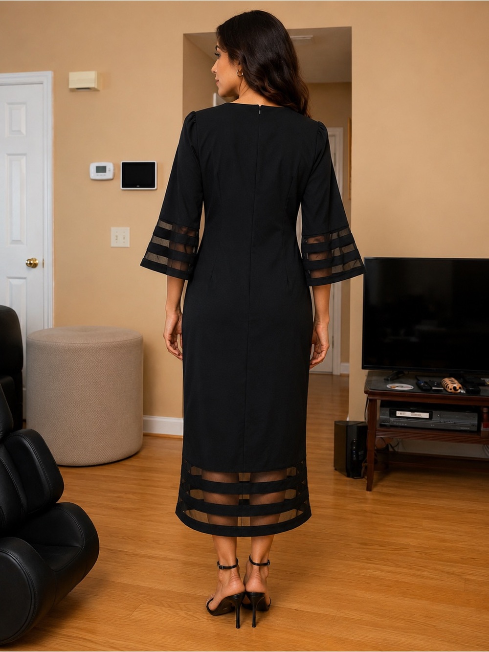 Calvin Klein Sheath Dress Women’s 14W Sheer Sleeve & Hemline Zips Up Formal NWT - Picture 3 of 7